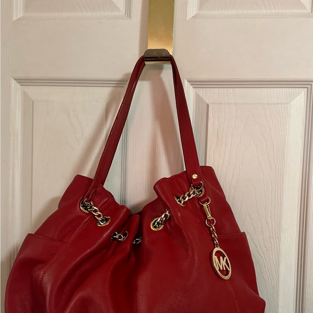Michael Kors Red Shoulder Bag with Gold Accents
